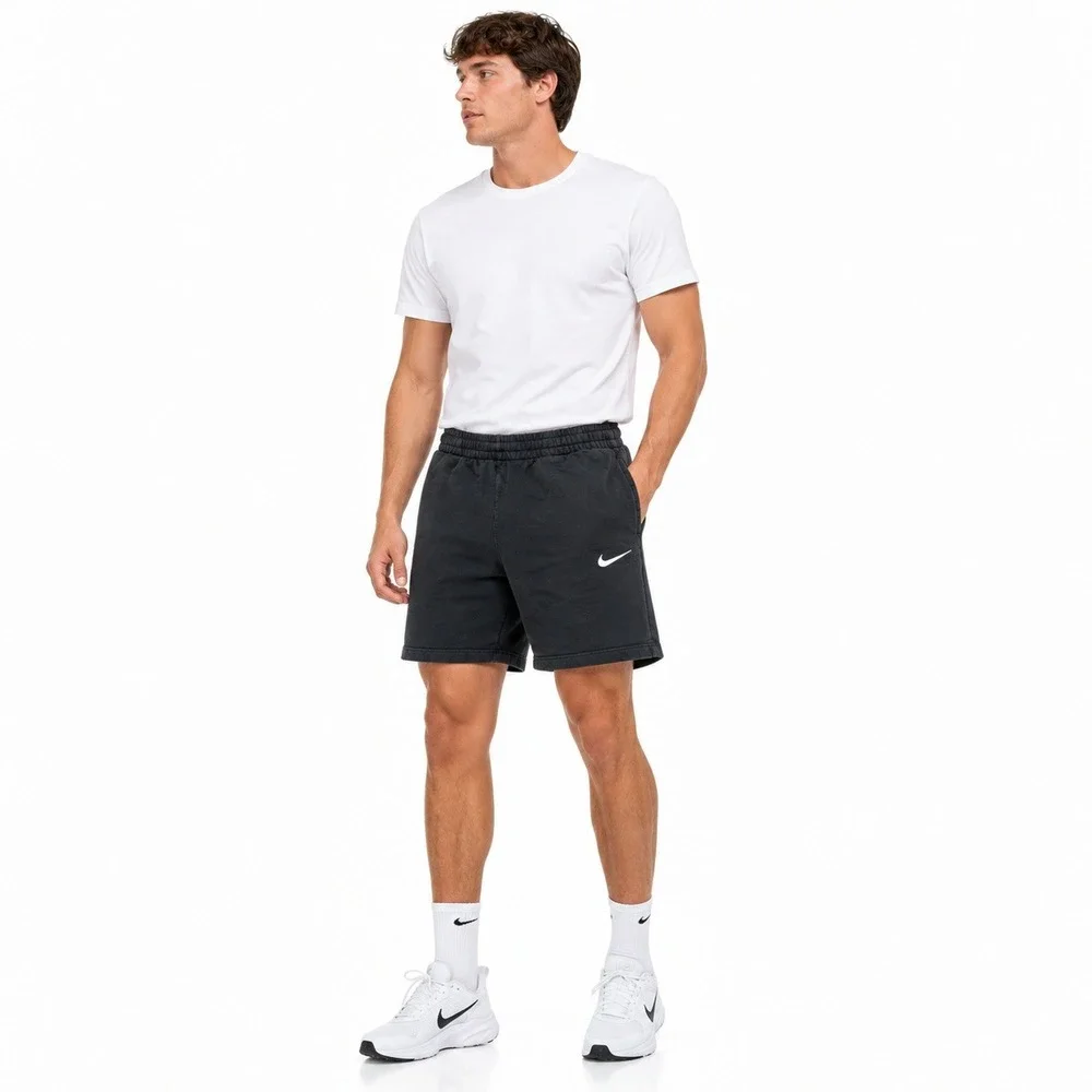 Nike Sweat Shorts Mens Medium Black Cotton Athletic Swoosh 679581-010